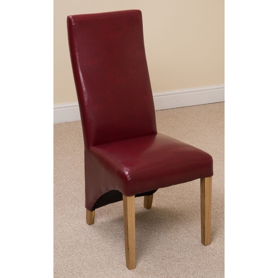 Kuba Medium Oak Dining Table with 4 Lola Burgundy Leather Chairs