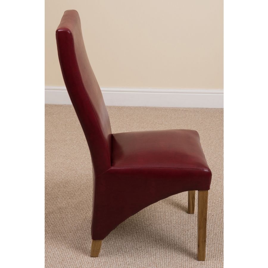 Dakota Extra Large Oak Dining Table with 6 Lola Burgundy Leather Chairs