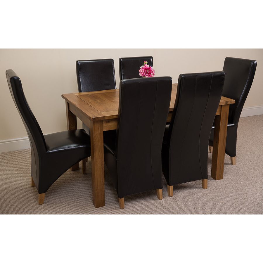 Cotswold Dining Set With 6 Black Chairs Oak Furniture King