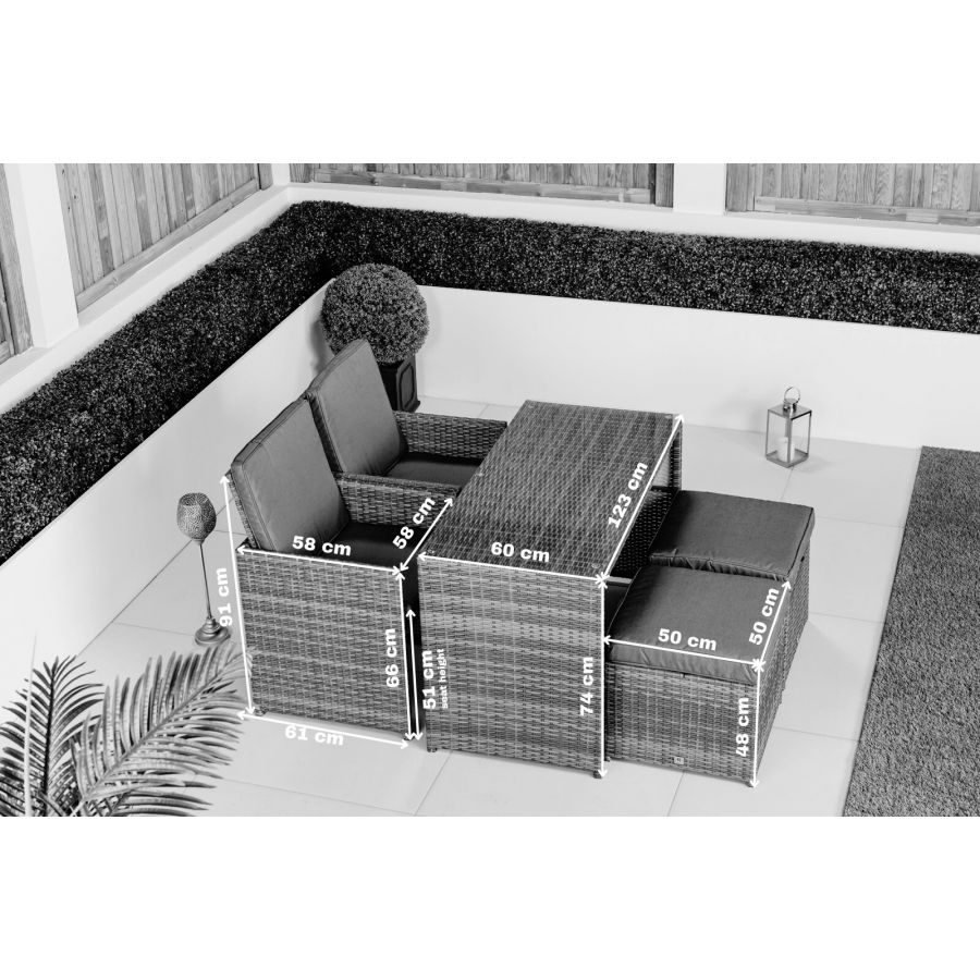 Giardino 2 Seater Rattan Cube Bistro Set - Grey