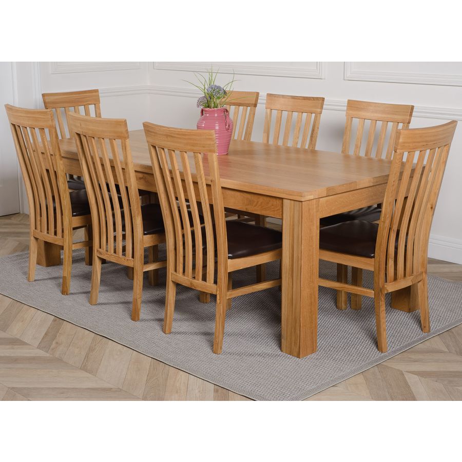 Dakota Extra Large Oak Dining Table with 8 Harvard Oak Chairs