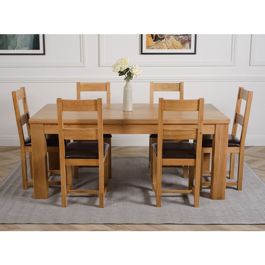 Dakota Large Oak Dining Table with 6 Lincoln Oak Chairs | Oak Furniture ...