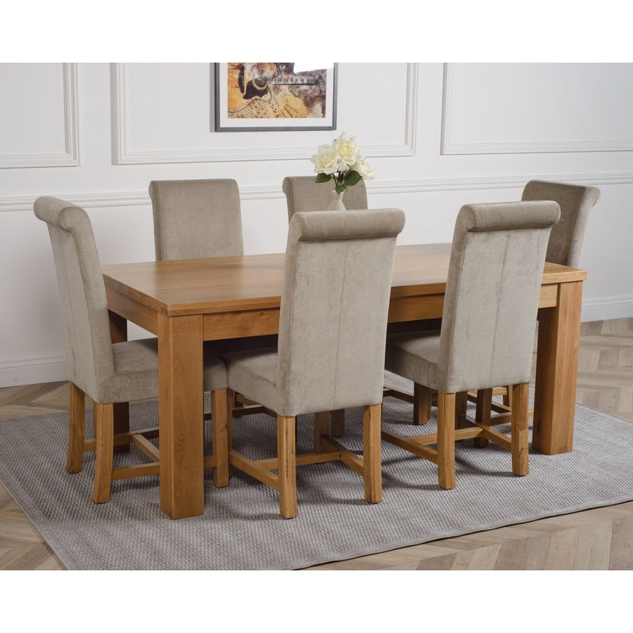 Dakota Large Oak Dining Table with 6 Washington Grey Fabric Chairs Oak Furniture King