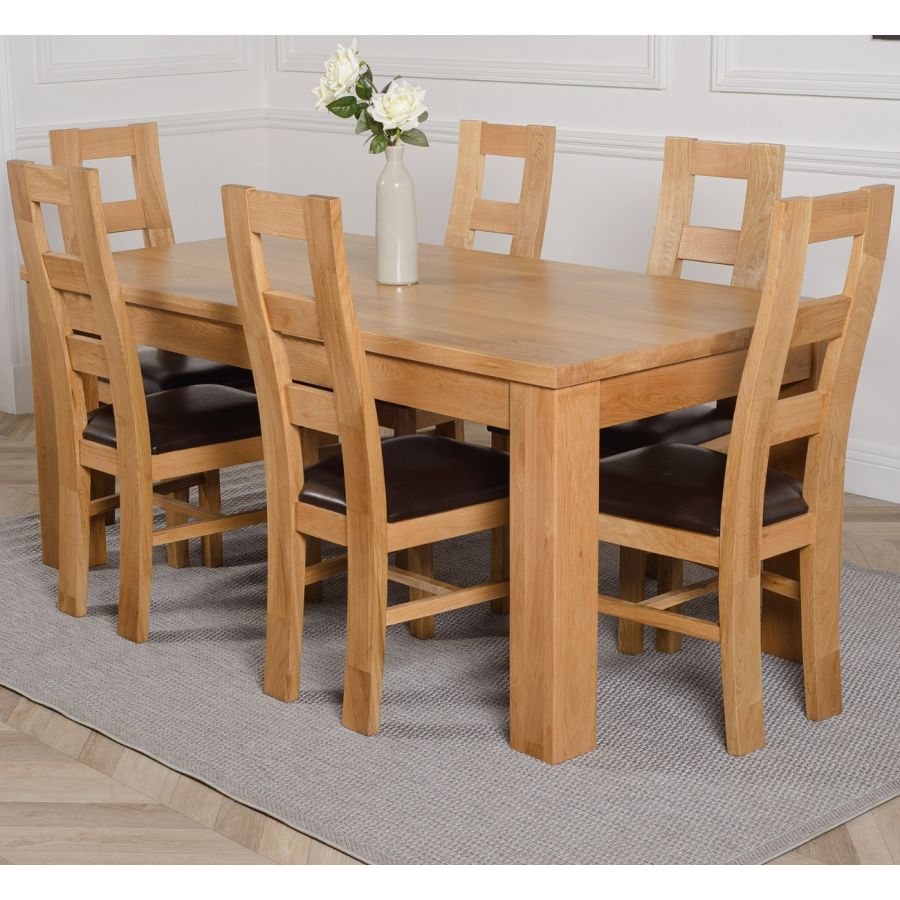 Dakota Large Oak Dining Table with 6 Yale Oak Chairs | Oak Furniture King