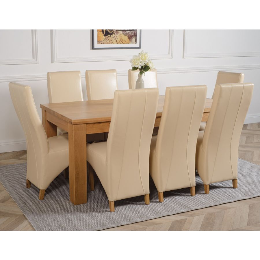 Dakota Large Oak Dining Table with 8 Lola Ivory Leather Chairs | Oak ...