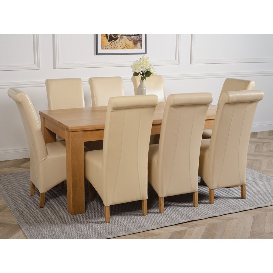 Dakota Large Oak Dining Table with 8 Montana Ivory Leather Chairs | Oak ...