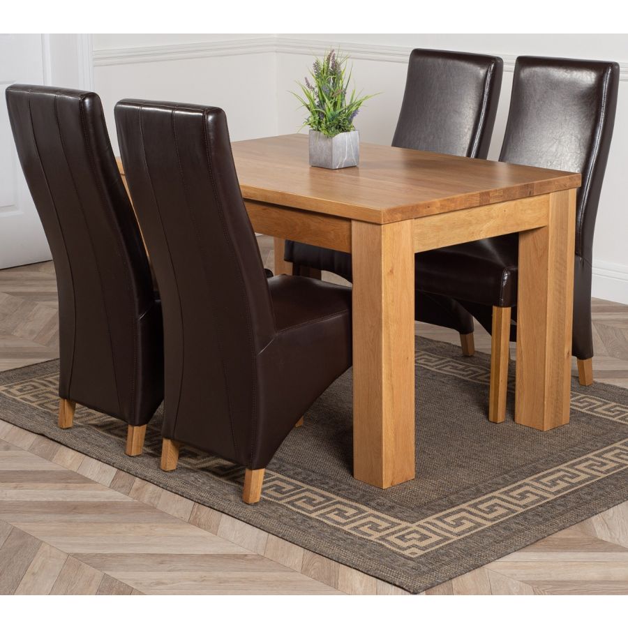 Dakota Medium Oak Dining Table With 4, Dining Room Table With Brown Leather Chairs