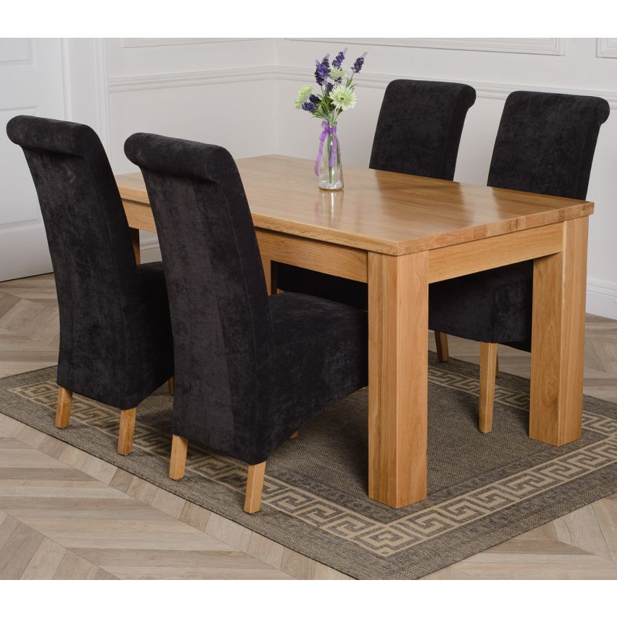 Dakota Medium Oak Dining Table with 4 Montana Black Fabric Chairs | Oak Furniture King
