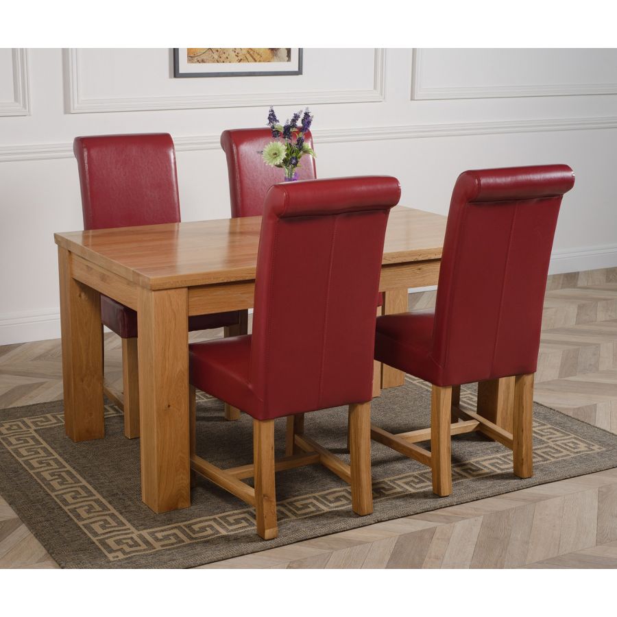 Dakota Medium Oak Dining Table with 4 Washington Burgundy Leather ...