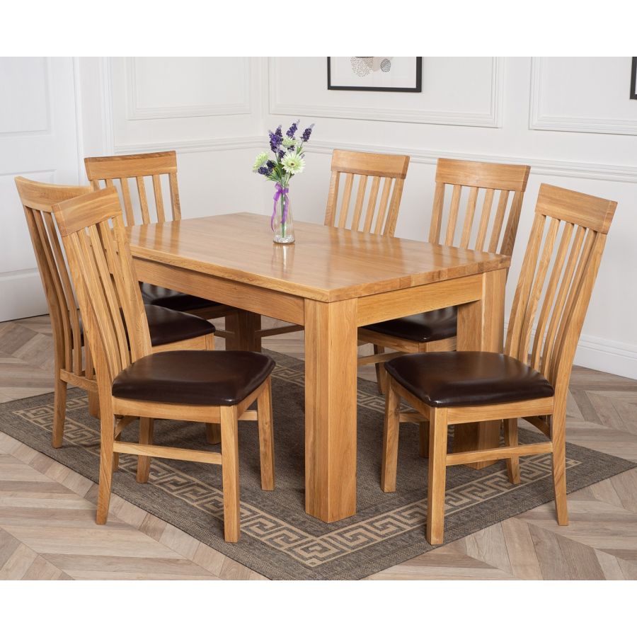 Dakota Medium Oak Dining Table with 6 Harvard Oak Chairs Oak