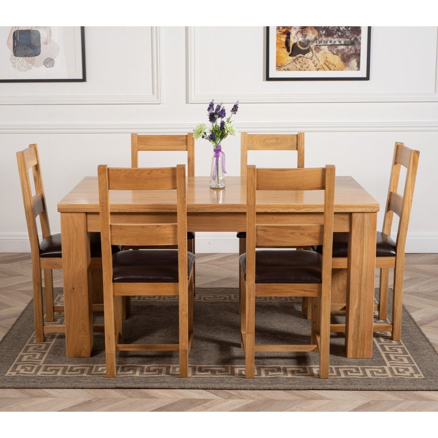 Dakota Medium Oak Dining Table with 6 Lincoln Oak Chairs Oak