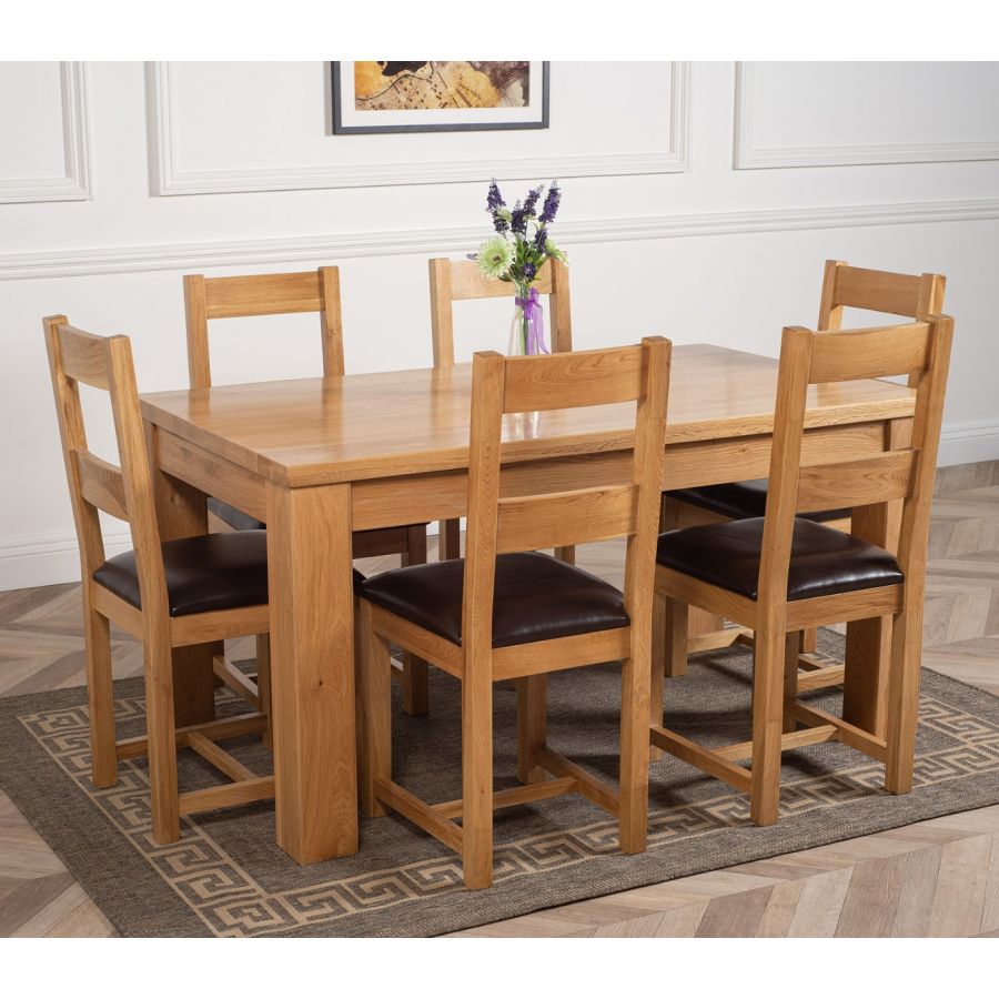 Dakota Medium Oak Dining Table with 6 Lincoln Oak Chairs Oak