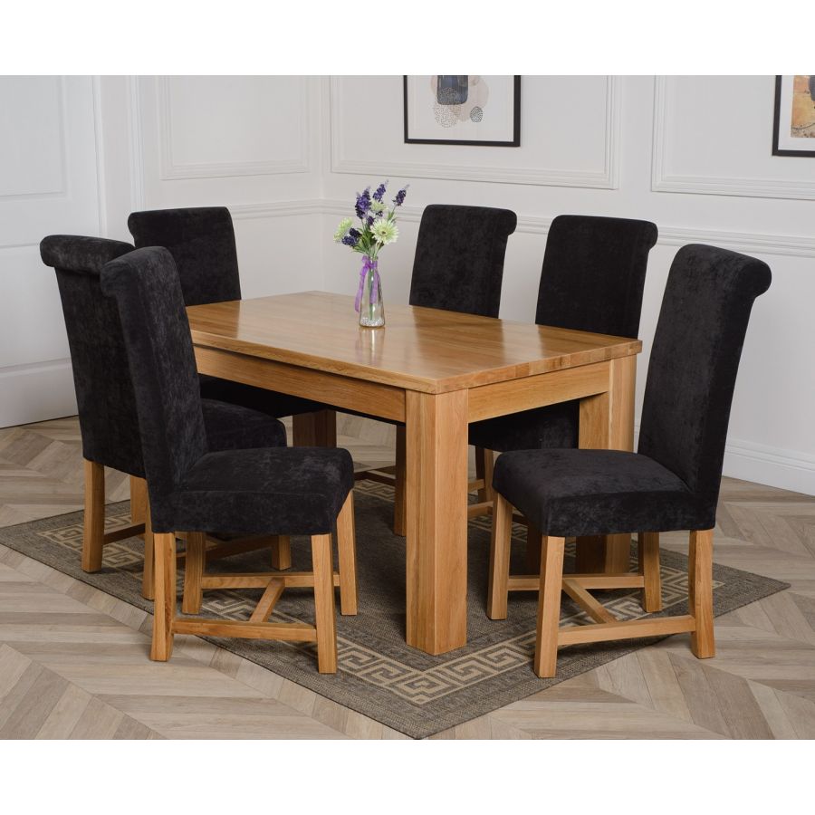Dakota Medium Oak Dining Table with 6 Washington Black Fabric Chairs