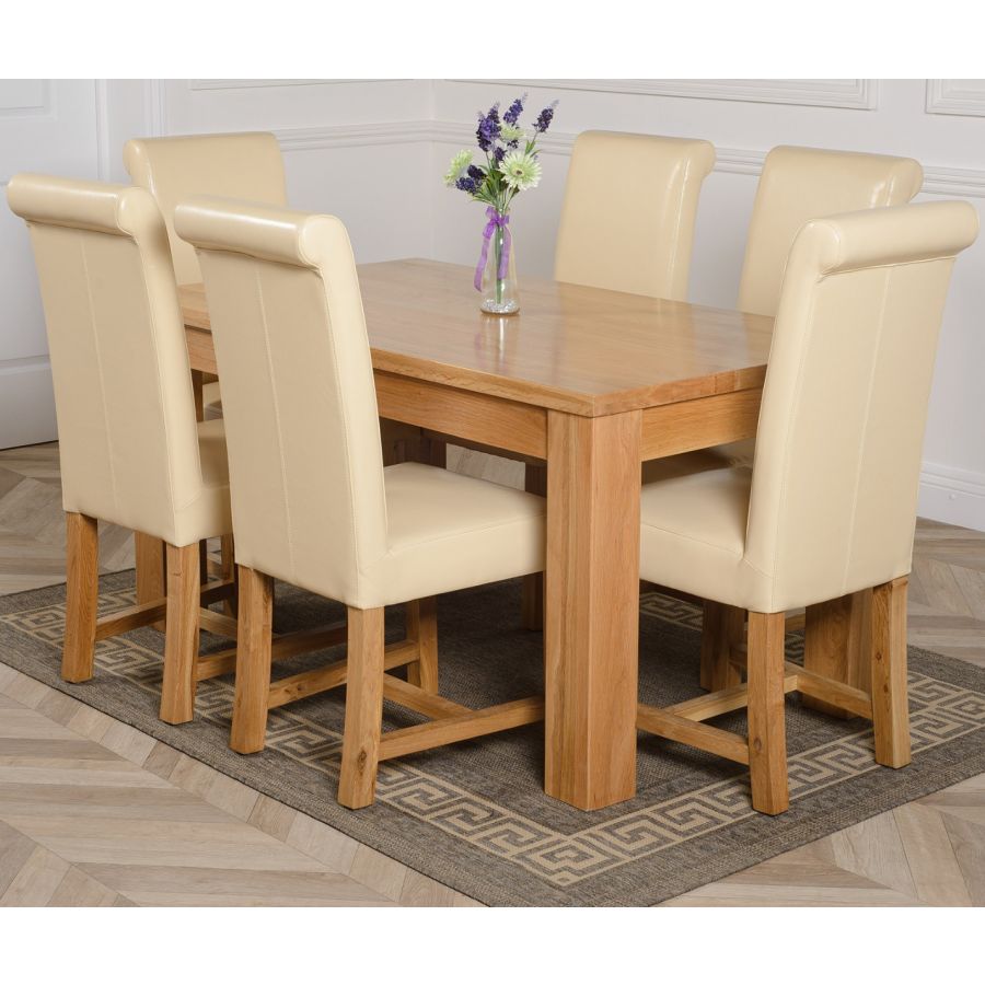 Dakota Medium Oak Dining Table with 6 Washington Ivory ...