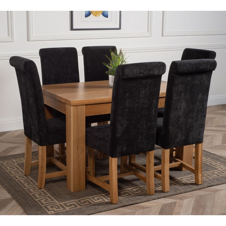 Dakota Small Oak Dining Table with 6 Washington Dark Grey Fabric Chairs