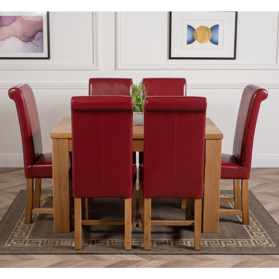 Dakota Small Oak Dining Table with 6 Washington Burgundy Leather Chairs