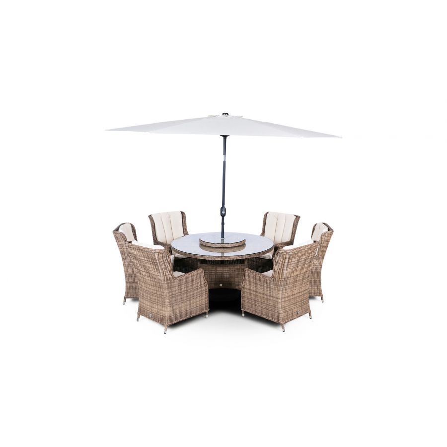 Dorset Signature Weave 6 Seater Round Rattan Dining Set - Brown