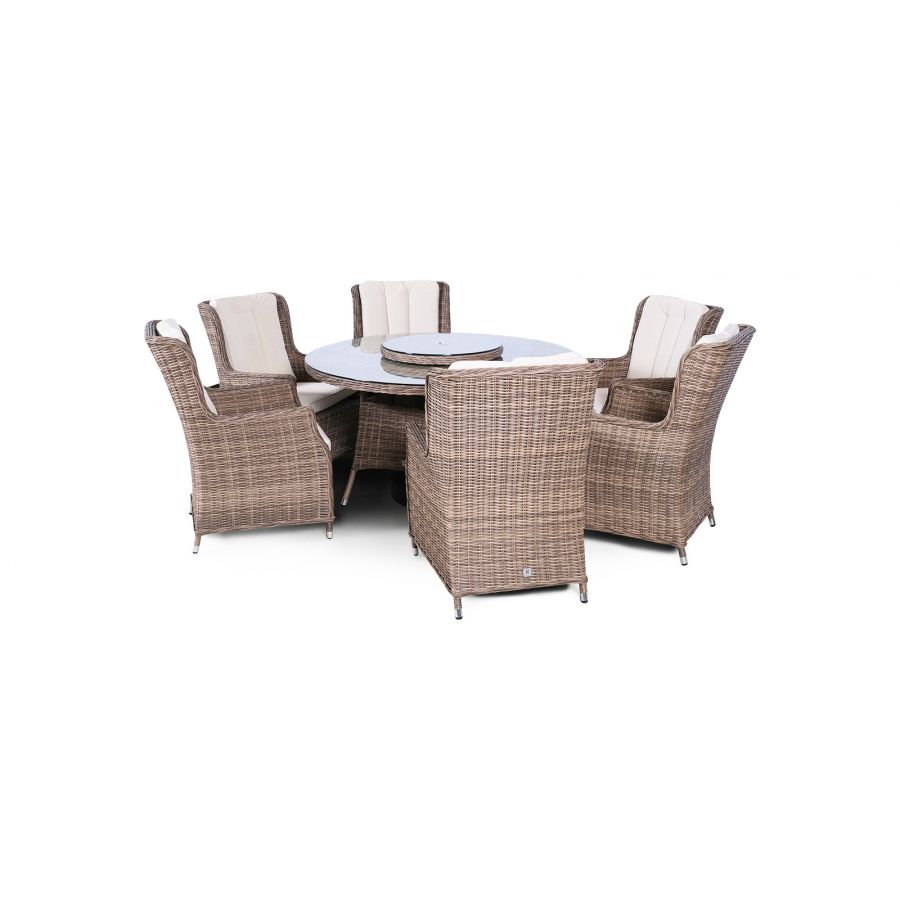 Dorset Signature Weave 6 Seater Round Rattan Dining Set - Brown