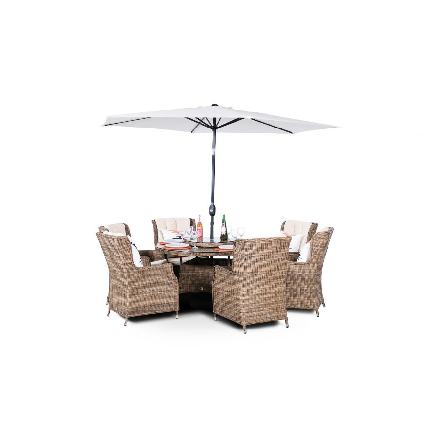 Dorset Signature Weave 6 Seater Round Rattan Dining Set - Brown