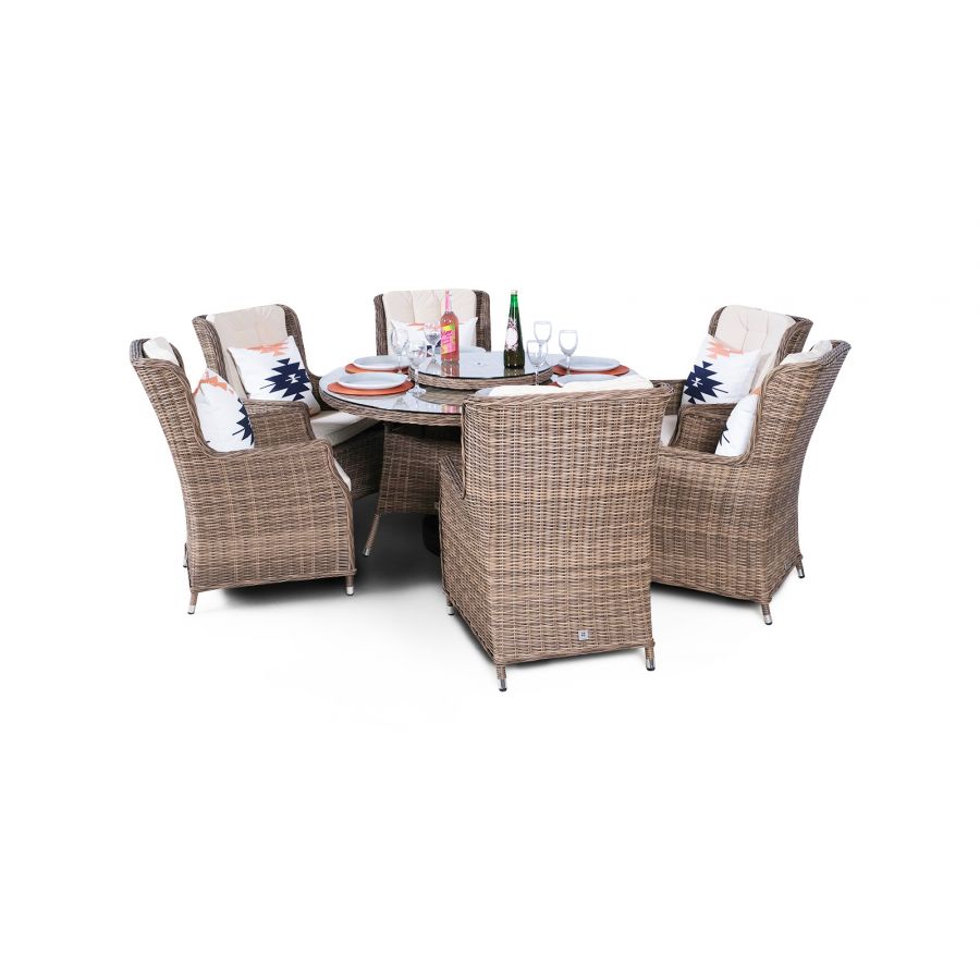 Dorset Signature Weave 6 Seater Round Rattan Dining Set - Brown