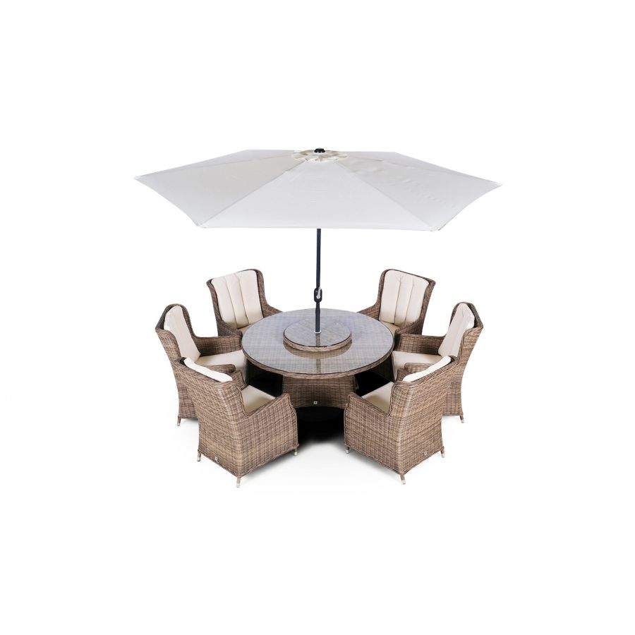 Dorset Signature Weave 6 Seater Round Rattan Dining Set - Brown