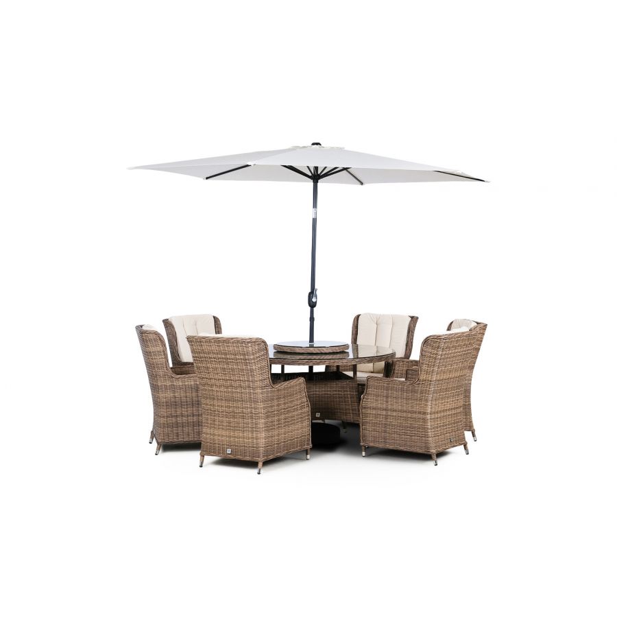 Dorset Signature Weave 6 Seater Round Rattan Dining Set - Brown