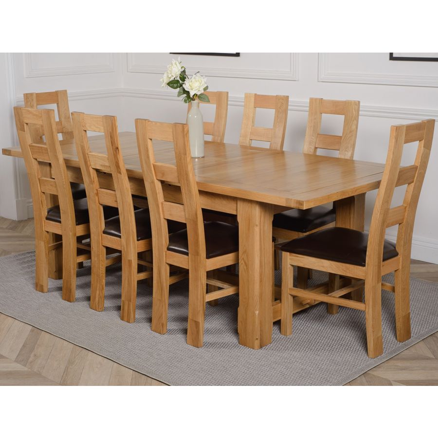 Duke Chunky Refectory Extendable Dining Table With 8 Yale Oak Chairs Oak Furniture King