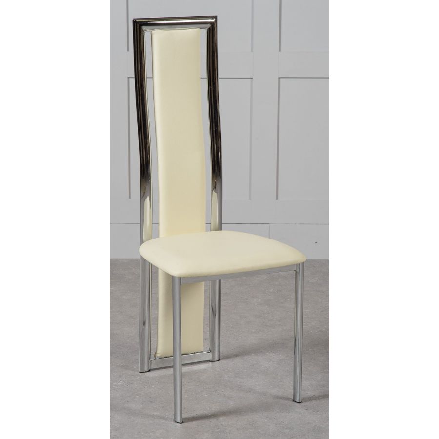 Elsa Ivory Leather Dining Chair High, Cream Leather Chrome Dining Chairs