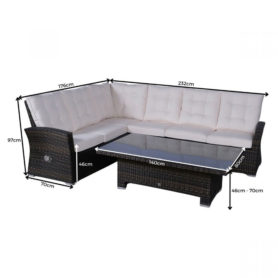 Seville Modular Rattan Corner Sofa Dining Set - Brown