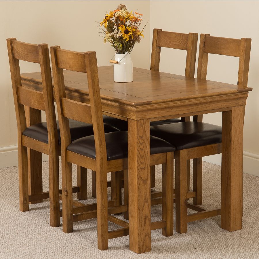 french rustic oak small dining table with 4 lincoln oak chairs