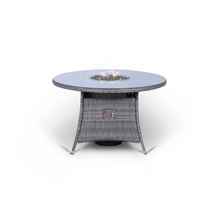 Arizona Fire Pit 4 Seater Round Rattan Dining Set - Grey