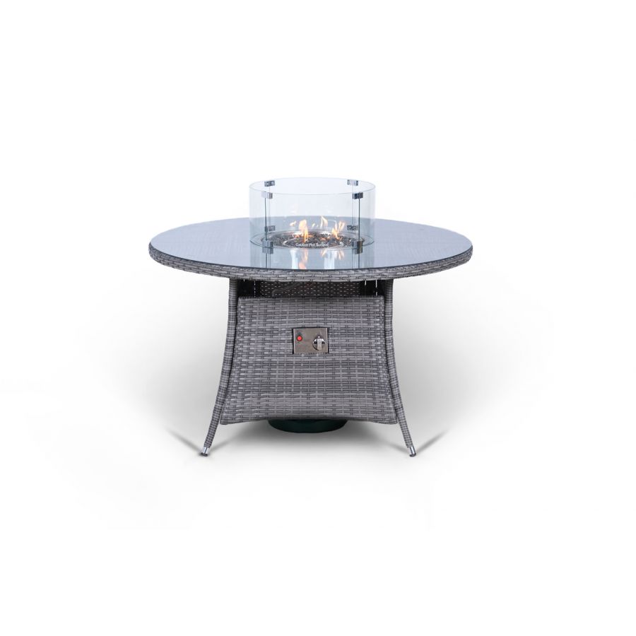 Savannah Fire Pit 4 Seater Round Rattan Dining Set - Grey