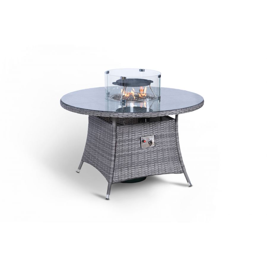 Arizona Fire Pit 4 Seater Round Rattan Dining Set - Grey