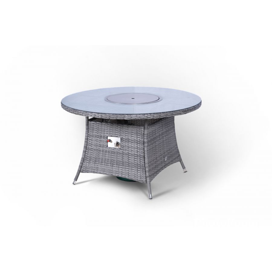 Savannah Fire Pit 4 Seater Round Rattan Dining Set - Grey