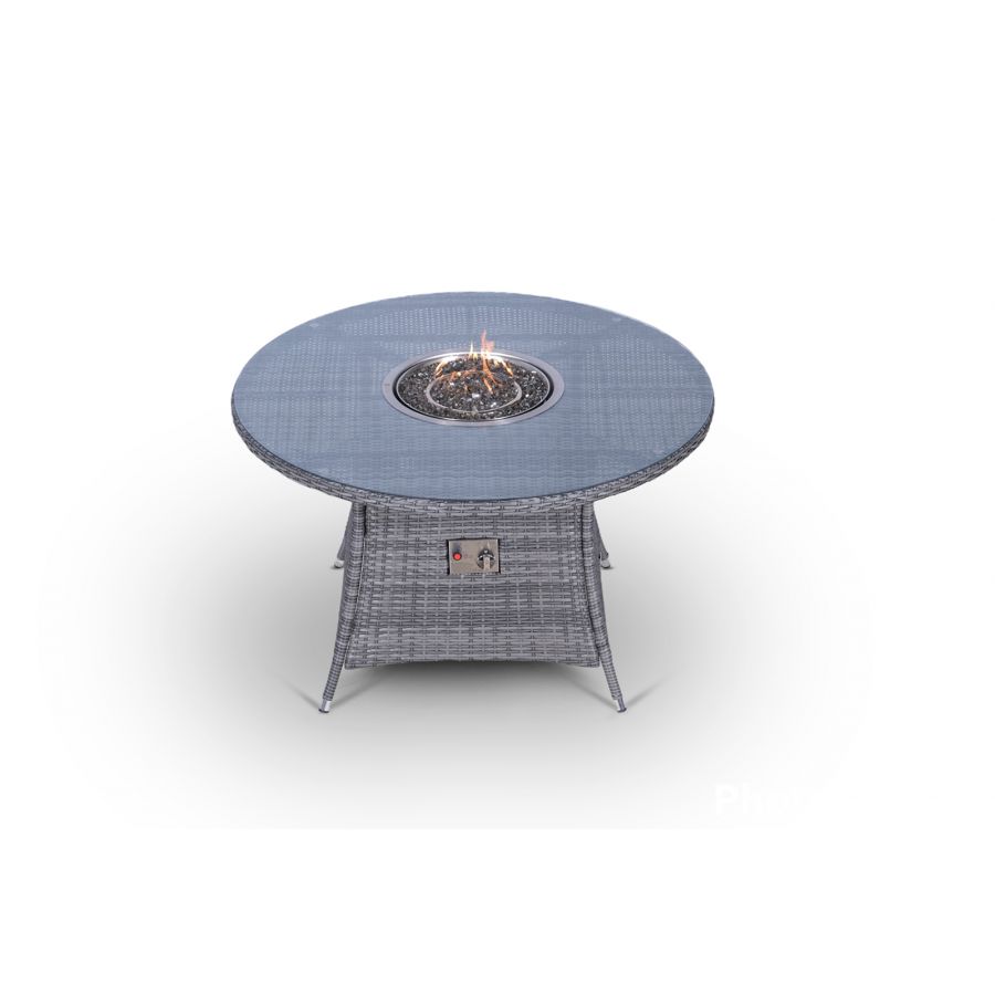 Savannah Fire Pit 4 Seater Round Rattan Dining Set - Grey