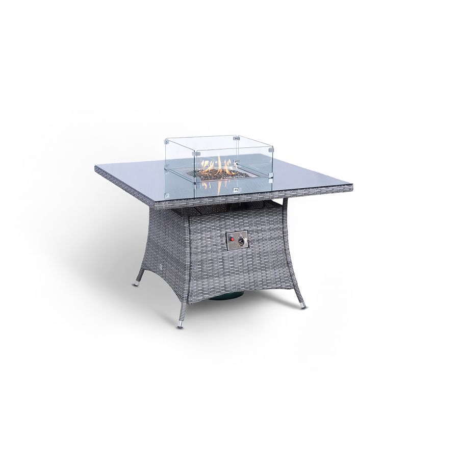 Savannah Fire Pit 4 Seater Square Rattan Dining Set - Grey