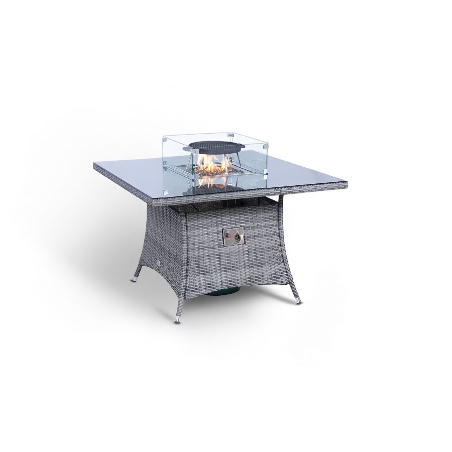 Savannah Fire Pit 4 Seater Square Rattan Dining Set - Grey