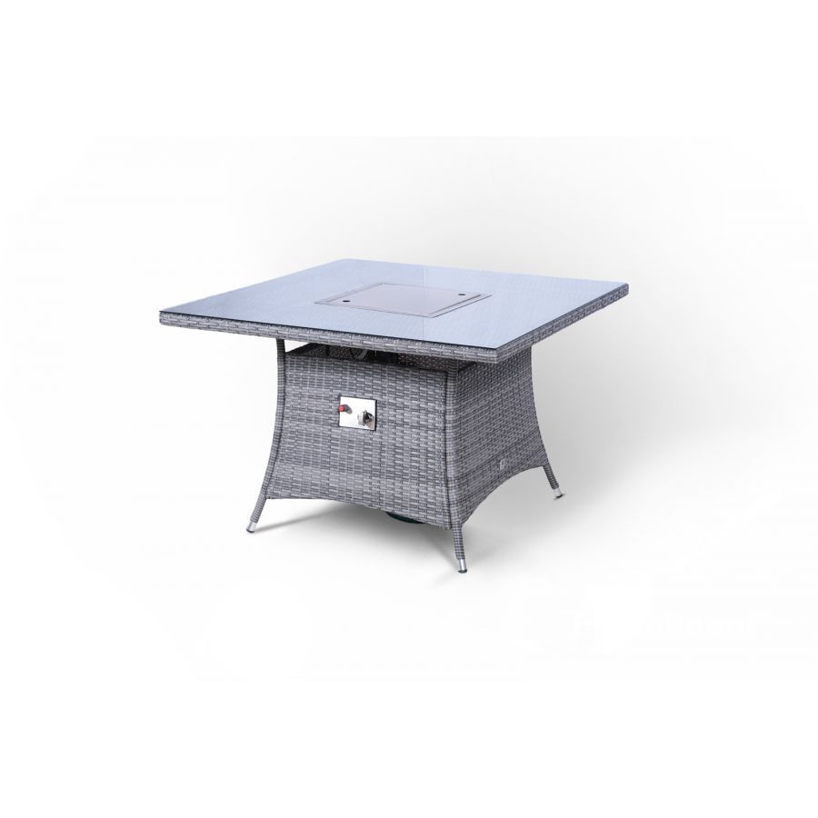Savannah Fire Pit 4 Seater Square Rattan Dining Set - Grey