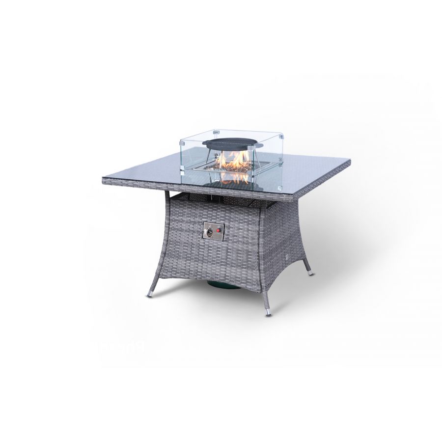 Arizona Fire Pit 4 Seater Square Rattan Dining Set - Grey