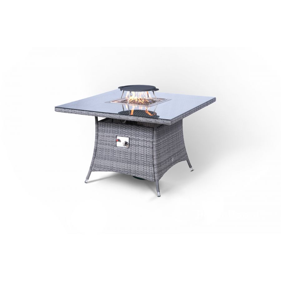 Savannah Fire Pit 4 Seater Square Rattan Dining Set - Grey