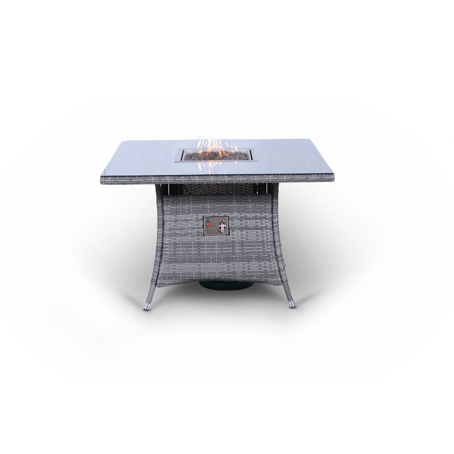 Savannah Fire Pit 4 Seater Square Rattan Dining Set - Grey