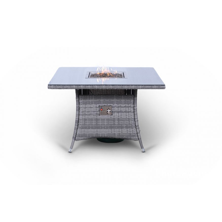 Arizona Fire Pit 4 Seater Square Rattan Dining Set - Grey