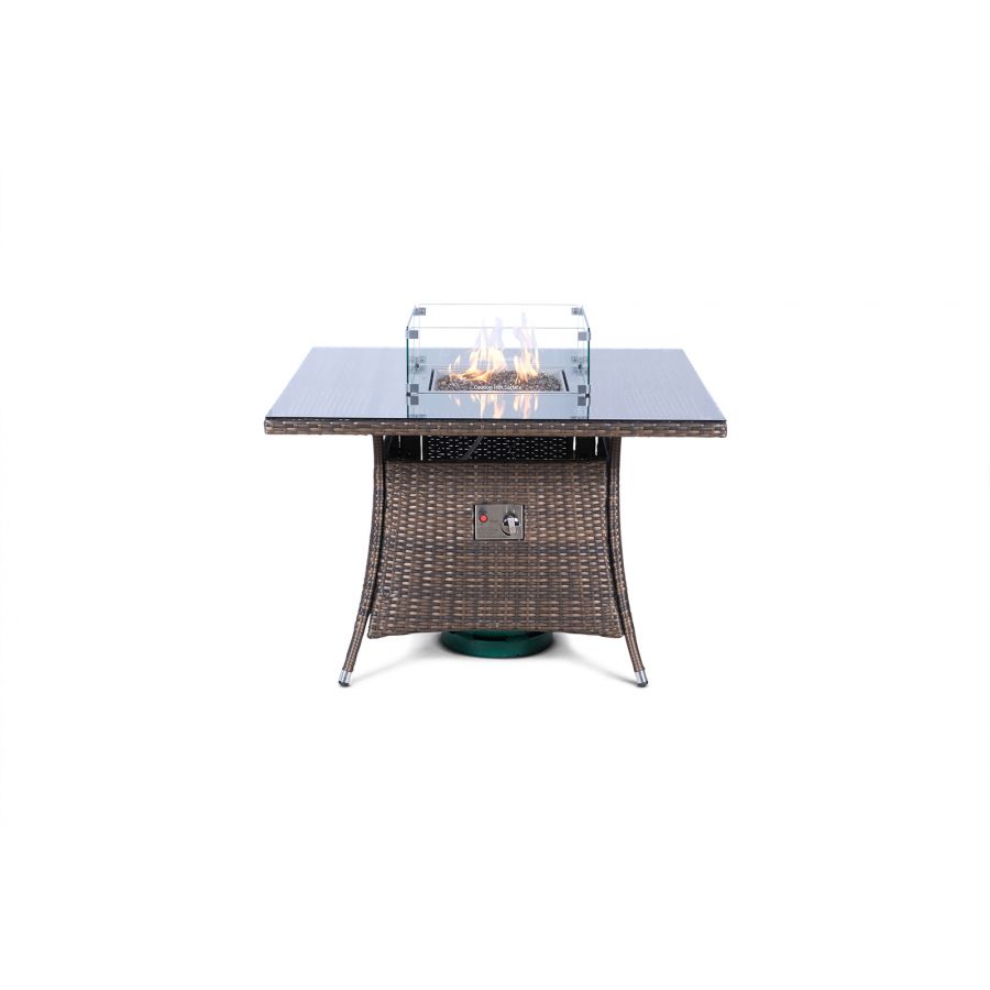 Savannah Fire Pit 4 Seater Square Rattan Dining Set - Brown