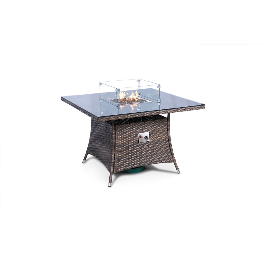 Arizona Fire Pit 4 Seater Square Rattan Dining Set - Brown