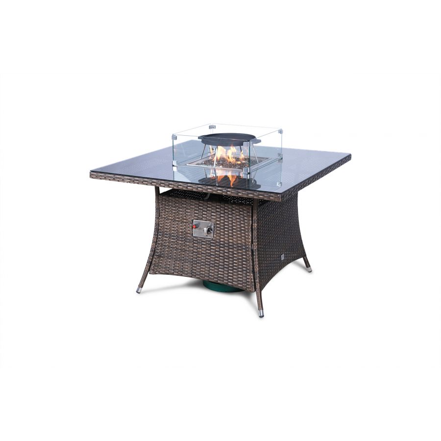 Savannah Fire Pit 4 Seater Square Rattan Dining Set - Brown