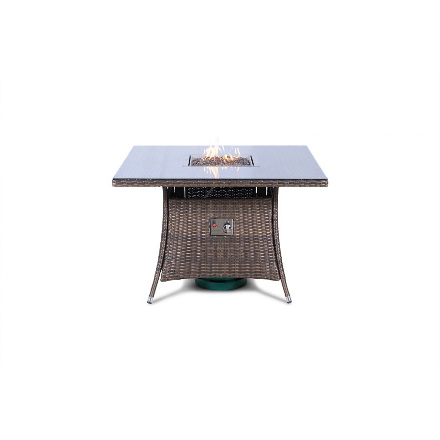 Arizona Fire Pit 4 Seater Square Rattan Dining Set - Brown