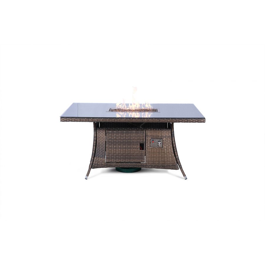 Savannah Fire Pit 6 Seater Rectangle Rattan Dining Set - Brown