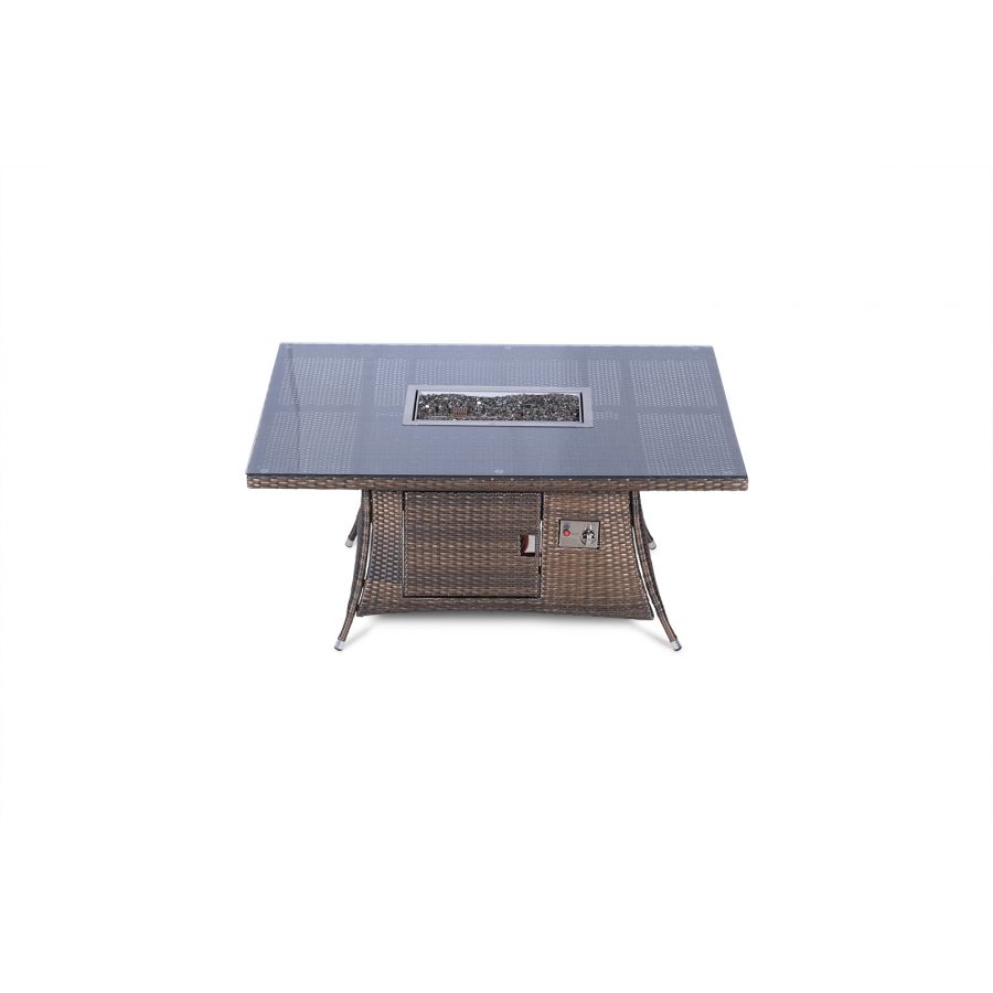 Savannah Fire Pit 6 Seater Rectangle Rattan Dining Set - Brown