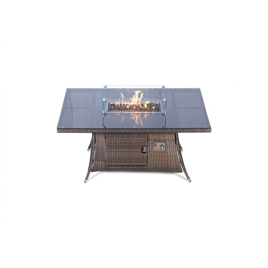 Arizona Fire Pit 6 Seater Rectangle Rattan Dining Set - Brown
