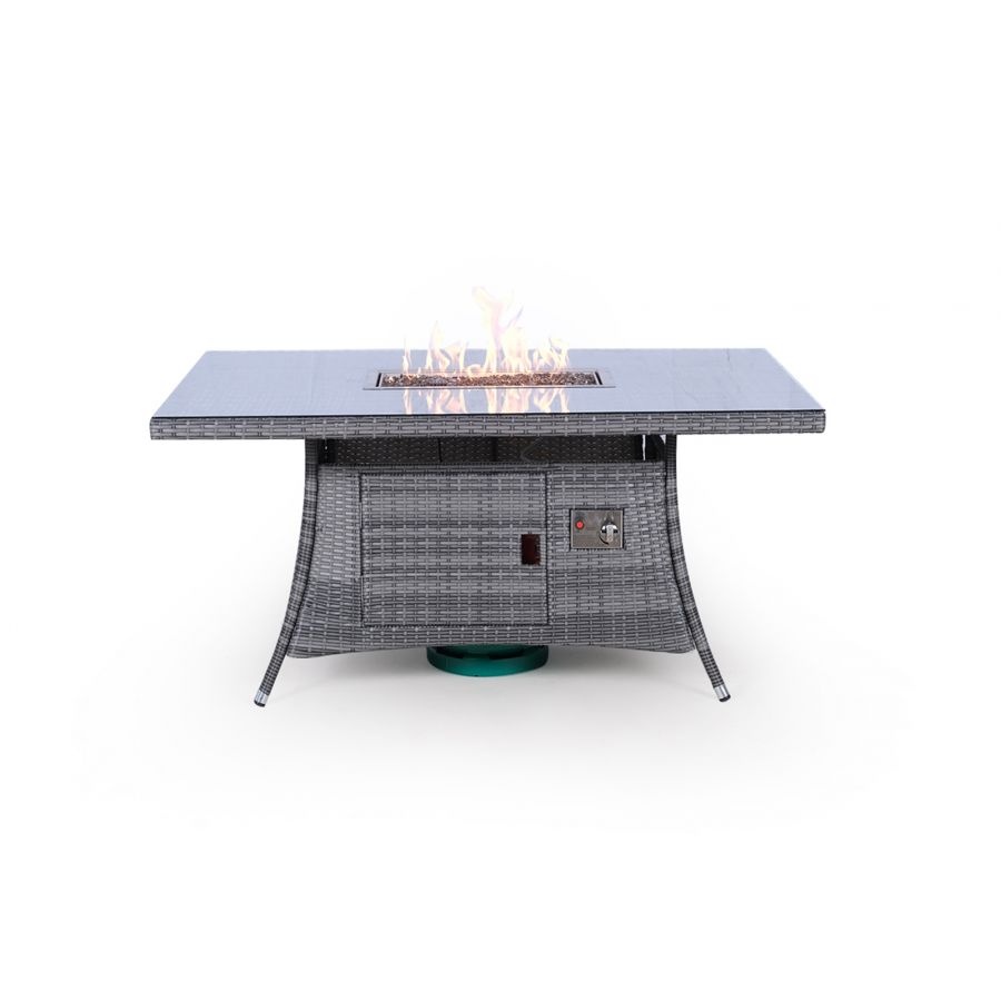 Savannah Fire Pit 6 Seater Rectangle Rattan Dining Set - Grey
